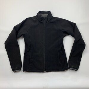 Salomon Womens Size Small Black Soft Shell Full Zip Jacket Spell Out Logo Hiking